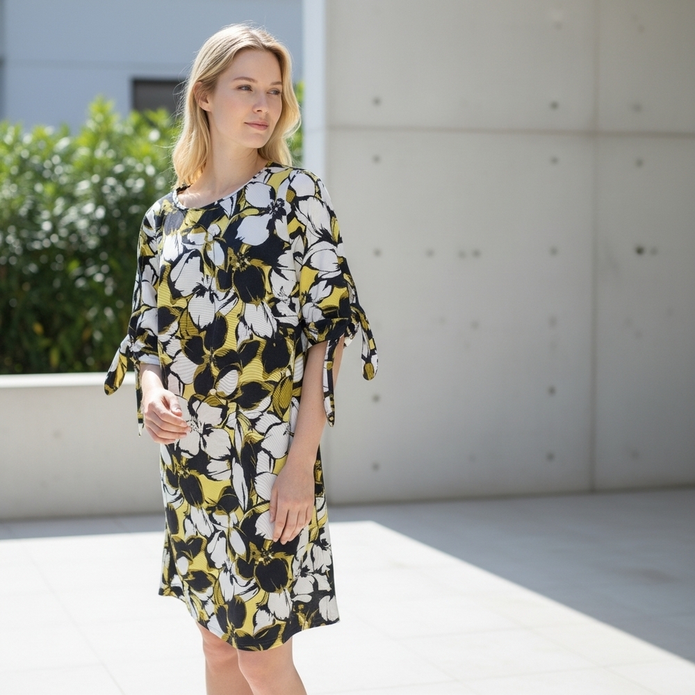 Ile Yellow, Black, & White Floral Dress (12)